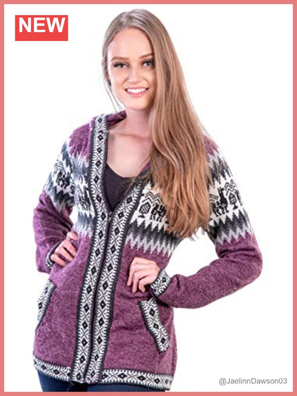 Alpaca Wool Hooded Zip Up Cardigan Sweater Loose Fit Warm